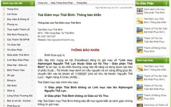 Trang giả Lại Văn Sâm kêu gọi chuyển tiền giúp linh mục bị nạn