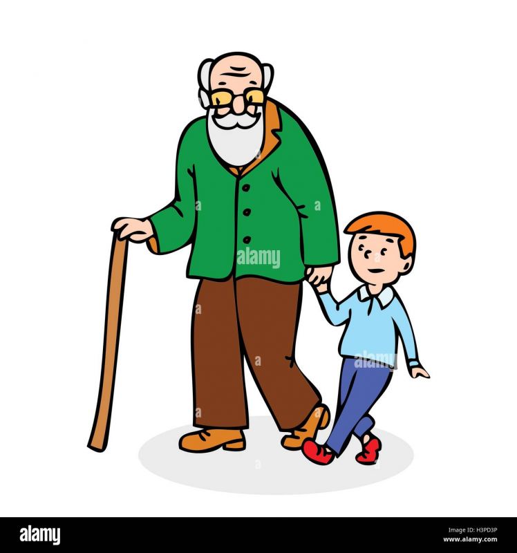 grandfather with grandson funny old man with walking cane and with H3PD3P